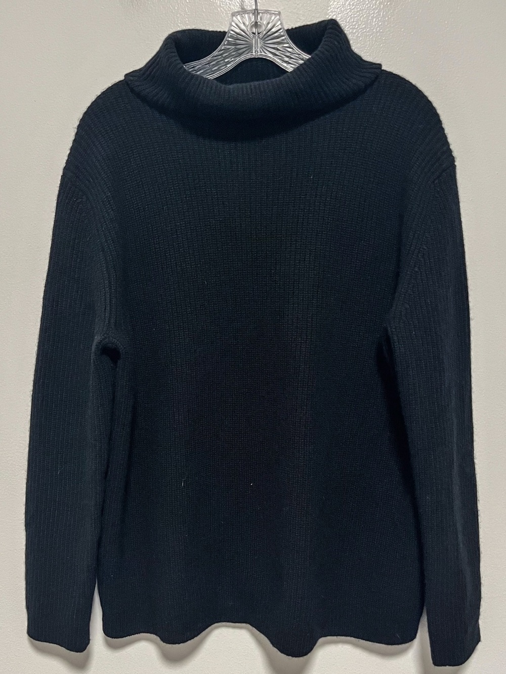 Quince 100% Cashmere Black Fisherman Turtleneck Sweater Ribbed Knit Medium